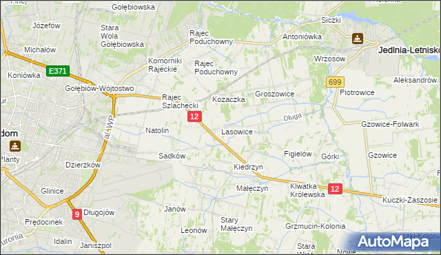 mapa Lasowice gmina Jedlnia-Letnisko, Lasowice gmina Jedlnia-Letnisko na mapie Targeo