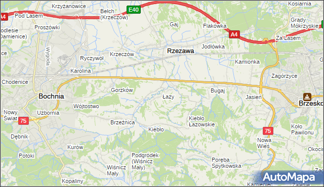 mapa Łazy gmina Rzezawa, Łazy gmina Rzezawa na mapie Targeo