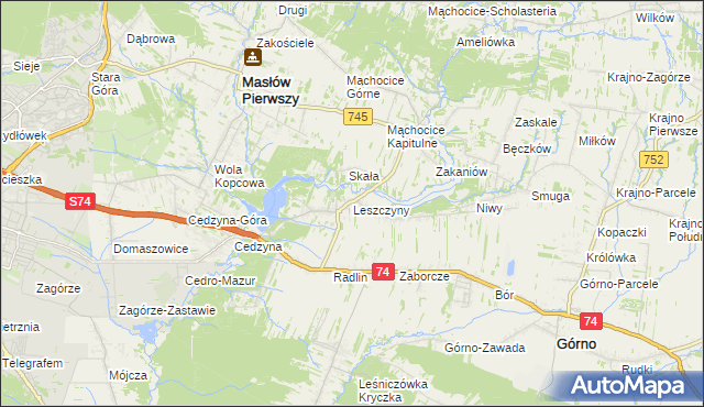 mapa Leszczyny gmina Górno, Leszczyny gmina Górno na mapie Targeo