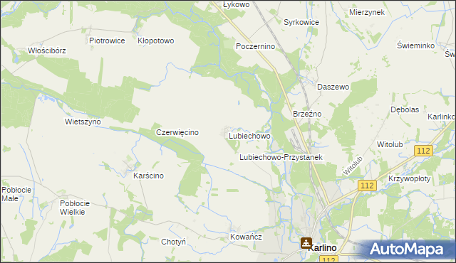 mapa Lubiechowo gmina Karlino, Lubiechowo gmina Karlino na mapie Targeo