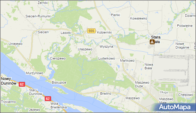 mapa Ludwikowo gmina Stara Biała, Ludwikowo gmina Stara Biała na mapie Targeo