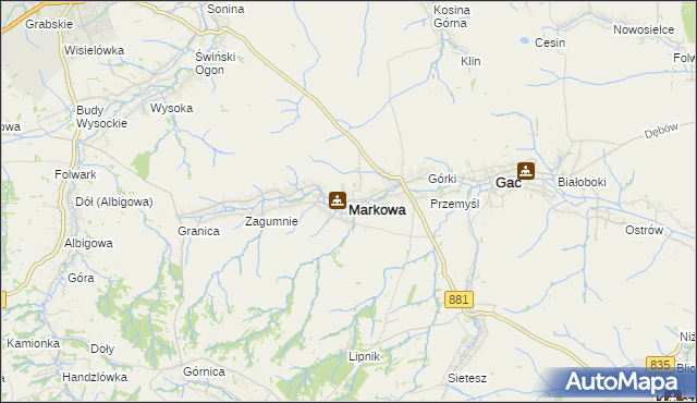 mapa Markowa, Markowa na mapie Targeo