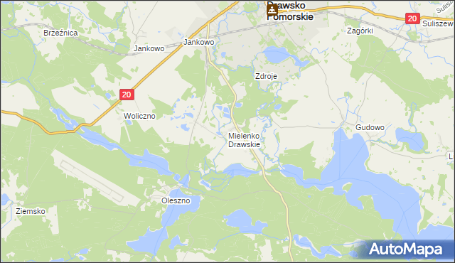 mapa Mielenko Drawskie, Mielenko Drawskie na mapie Targeo