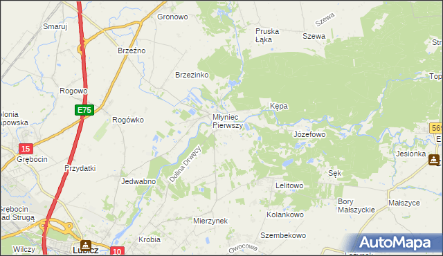 mapa Młyniec Drugi, Młyniec Drugi na mapie Targeo