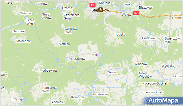 mapa Mokra gmina Stąporków, Mokra gmina Stąporków na mapie Targeo