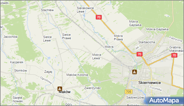 mapa Mokra Lewa, Mokra Lewa na mapie Targeo