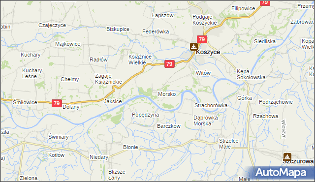 mapa Morsko gmina Koszyce, Morsko gmina Koszyce na mapie Targeo