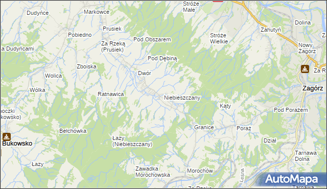 mapa Niebieszczany, Niebieszczany na mapie Targeo