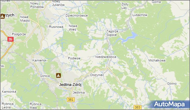 mapa Niedźwiedzica gmina Walim, Niedźwiedzica gmina Walim na mapie Targeo
