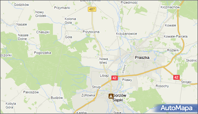mapa Nowa Wieś gmina Gorzów Śląski, Nowa Wieś gmina Gorzów Śląski na mapie Targeo
