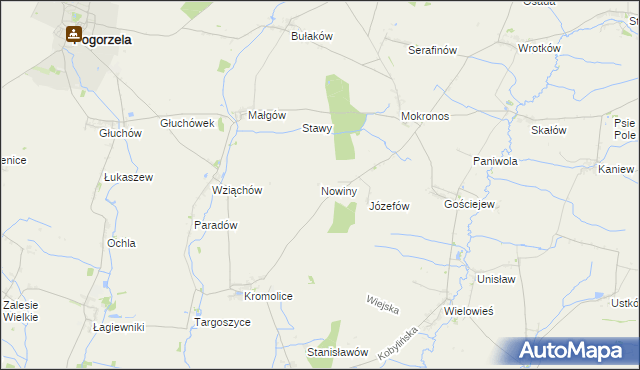 mapa Nowiny gmina Pogorzela, Nowiny gmina Pogorzela na mapie Targeo