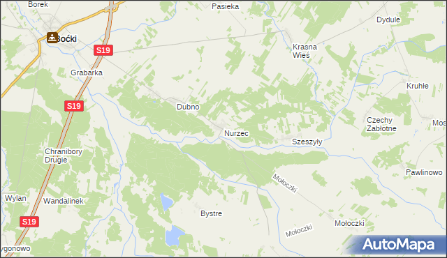 mapa Nurzec gmina Boćki, Nurzec gmina Boćki na mapie Targeo