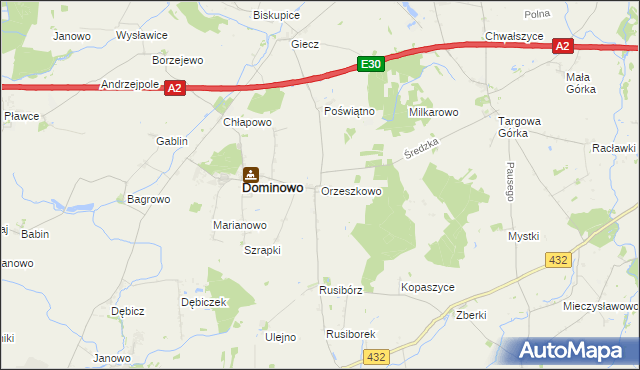 mapa Orzeszkowo gmina Dominowo, Orzeszkowo gmina Dominowo na mapie Targeo