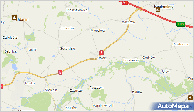 mapa Osiek gmina Kostomłoty, Osiek gmina Kostomłoty na mapie Targeo