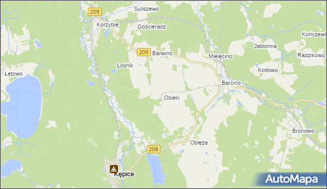 mapa Osieki gmina Kępice, Osieki gmina Kępice na mapie Targeo