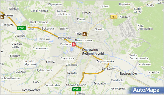 mapa Ostrowiec Świętokrzyski, Ostrowiec Świętokrzyski na mapie Targeo