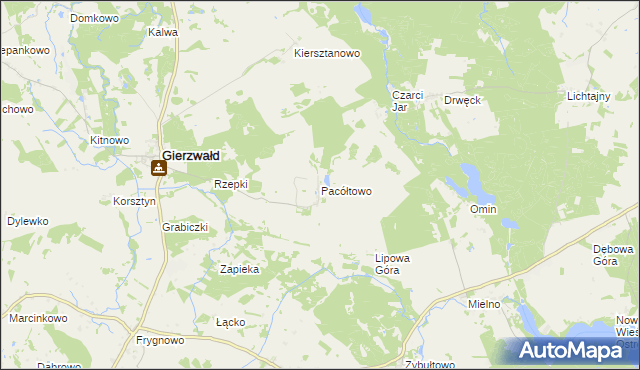 mapa Pacółtowo gmina Grunwald, Pacółtowo gmina Grunwald na mapie Targeo