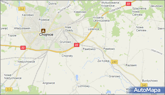mapa Pawłówko gmina Chojnice, Pawłówko gmina Chojnice na mapie Targeo