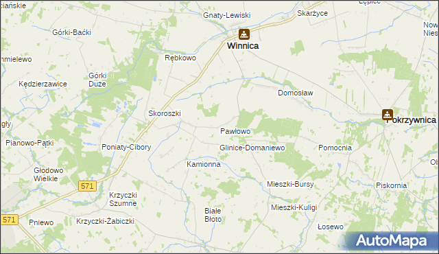 mapa Pawłowo gmina Winnica, Pawłowo gmina Winnica na mapie Targeo