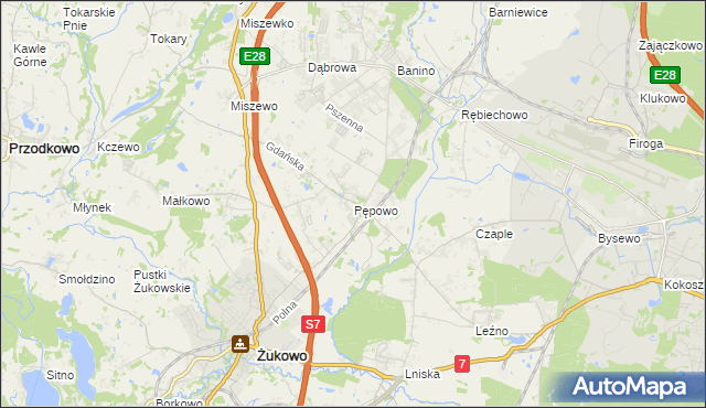 mapa Pępowo gmina Żukowo, Pępowo gmina Żukowo na mapie Targeo