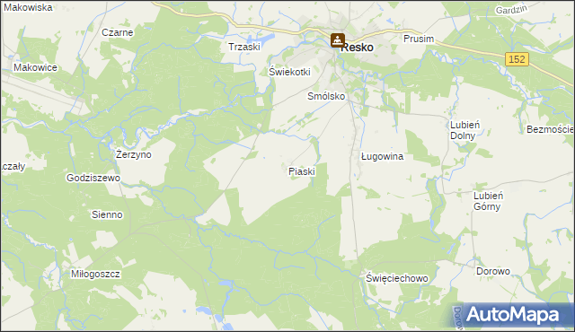 mapa Piaski gmina Resko, Piaski gmina Resko na mapie Targeo