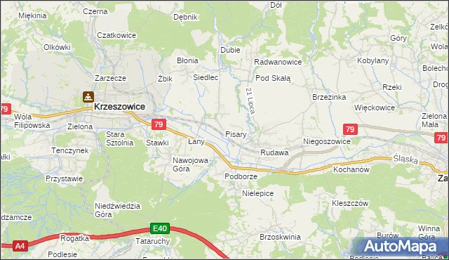 mapa Pisary gmina Zabierzów, Pisary gmina Zabierzów na mapie Targeo