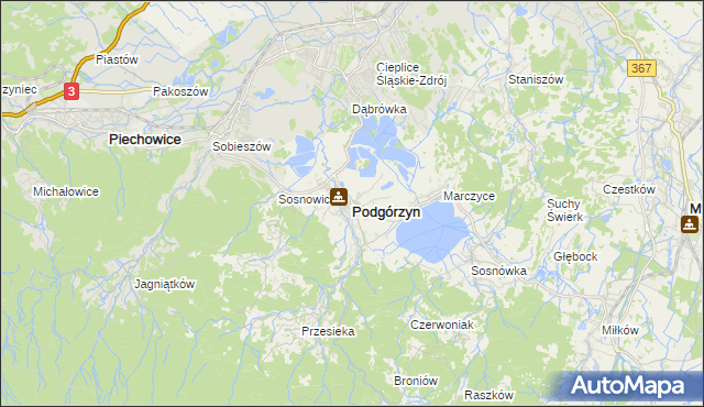 mapa Podgórzyn powiat jeleniogórski, Podgórzyn powiat jeleniogórski na mapie Targeo