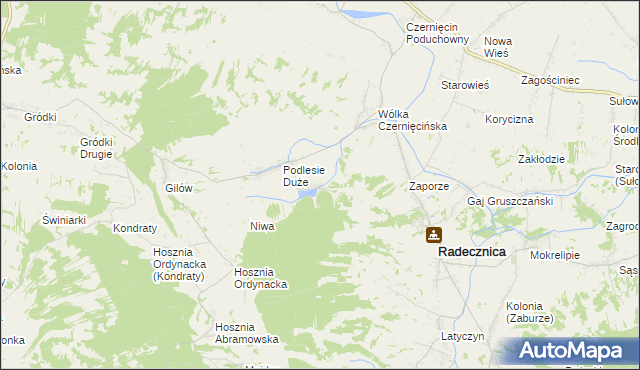mapa Podlesie Małe gmina Radecznica, Podlesie Małe gmina Radecznica na mapie Targeo