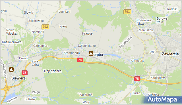 mapa Poręba powiat zawierciański, Poręba powiat zawierciański na mapie Targeo