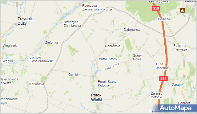 mapa Potok-Stany, Potok-Stany na mapie Targeo