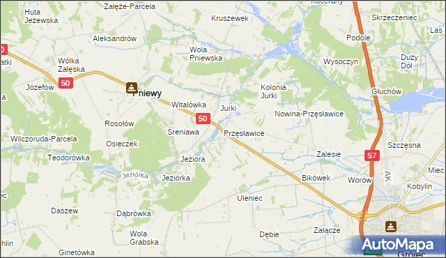 mapa Przęsławice gmina Pniewy, Przęsławice gmina Pniewy na mapie Targeo