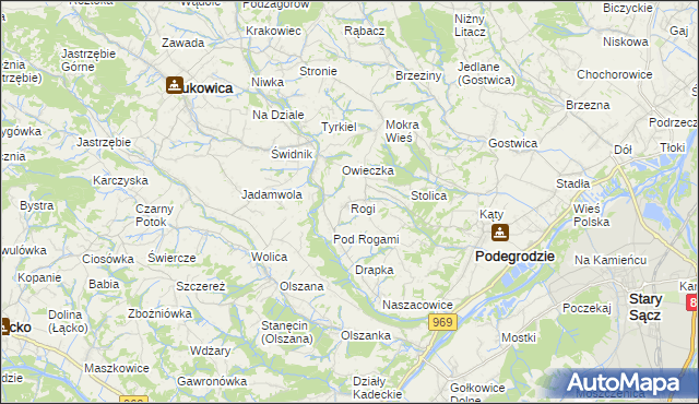 mapa Rogi gmina Podegrodzie, Rogi gmina Podegrodzie na mapie Targeo