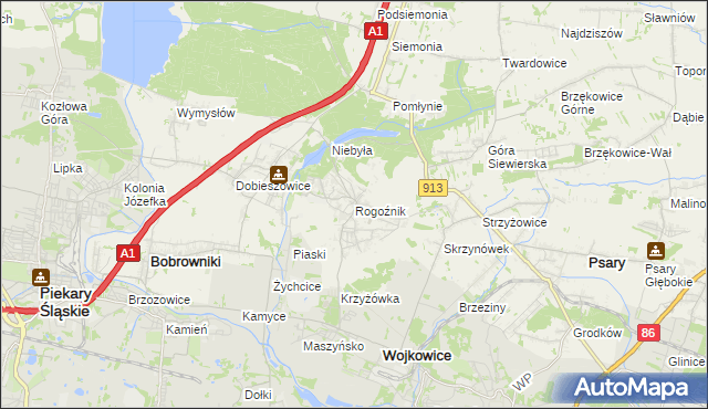 mapa Rogoźnik gmina Bobrowniki, Rogoźnik gmina Bobrowniki na mapie Targeo
