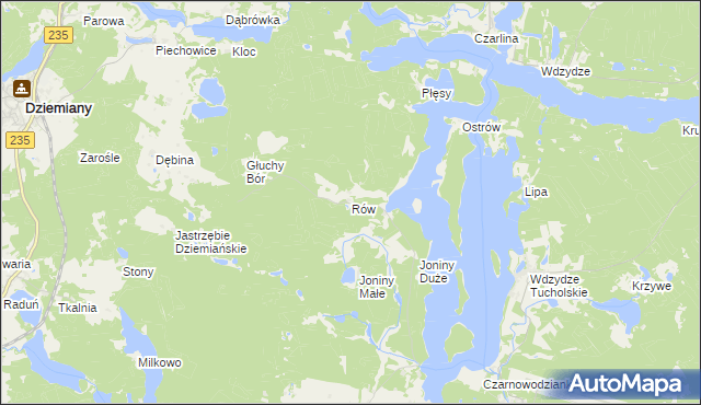 mapa Rów gmina Dziemiany, Rów gmina Dziemiany na mapie Targeo
