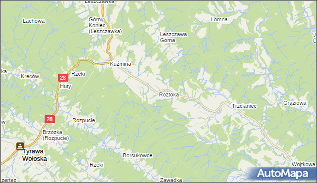 mapa Roztoka gmina Bircza, Roztoka gmina Bircza na mapie Targeo