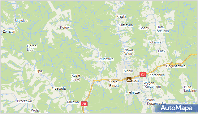 mapa Rudawka gmina Bircza, Rudawka gmina Bircza na mapie Targeo