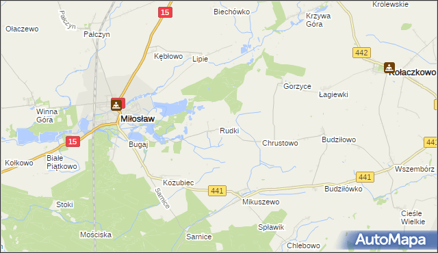 mapa Rudki gmina Miłosław, Rudki gmina Miłosław na mapie Targeo