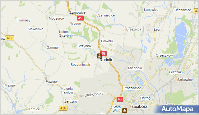 mapa Rudnik powiat raciborski, Rudnik powiat raciborski na mapie Targeo