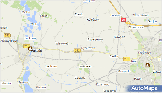 mapa Rycerzewo gmina Pakość, Rycerzewo gmina Pakość na mapie Targeo