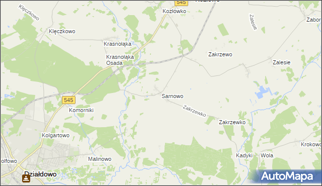 mapa Sarnowo gmina Kozłowo, Sarnowo gmina Kozłowo na mapie Targeo