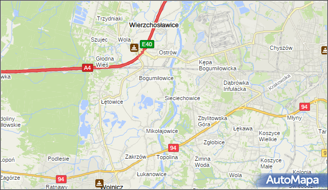 mapa Sieciechowice gmina Wierzchosławice, Sieciechowice gmina Wierzchosławice na mapie Targeo