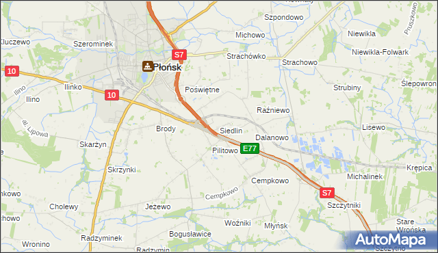 mapa Siedlin, Siedlin na mapie Targeo