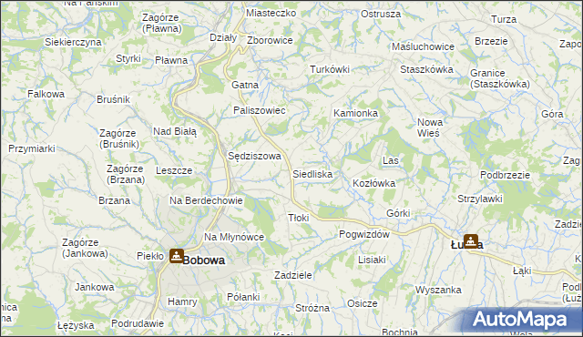 mapa Siedliska gmina Bobowa, Siedliska gmina Bobowa na mapie Targeo