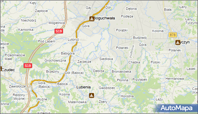 mapa Siedliska gmina Lubenia, Siedliska gmina Lubenia na mapie Targeo