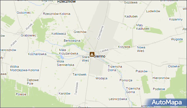 mapa Sienno powiat lipski, Sienno powiat lipski na mapie Targeo