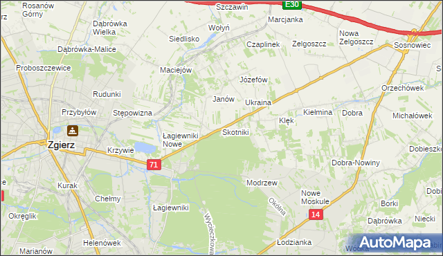 mapa Skotniki gmina Zgierz, Skotniki gmina Zgierz na mapie Targeo