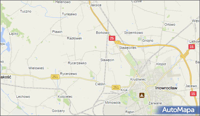 mapa Sławęcin gmina Inowrocław, Sławęcin gmina Inowrocław na mapie Targeo