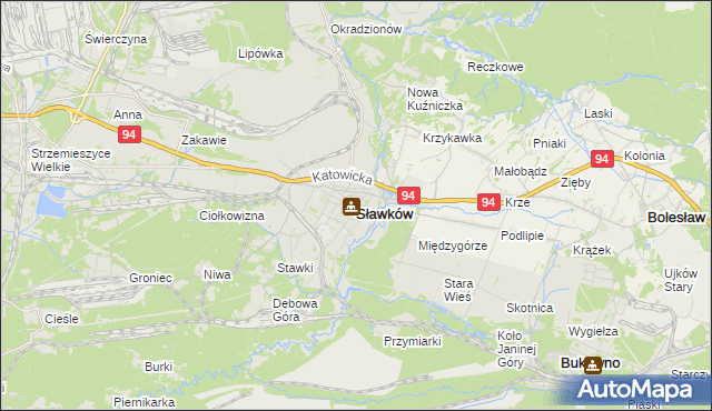 mapa Sławków powiat będziński, Sławków powiat będziński na mapie Targeo