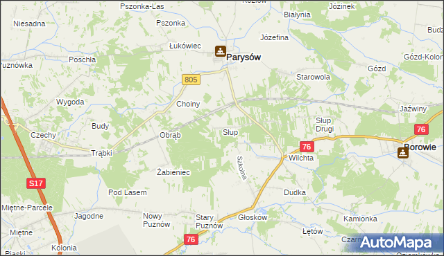 mapa Słup gmina Parysów, Słup gmina Parysów na mapie Targeo
