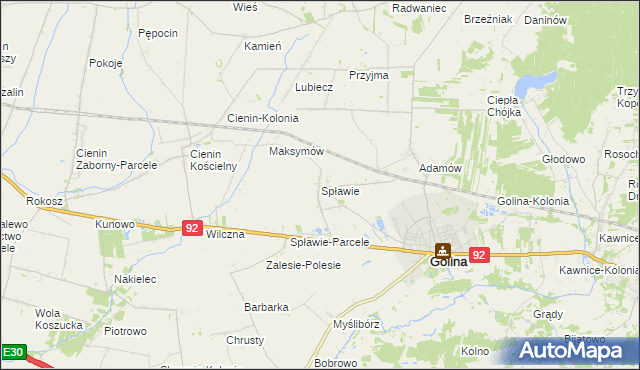 mapa Spławie gmina Golina, Spławie gmina Golina na mapie Targeo